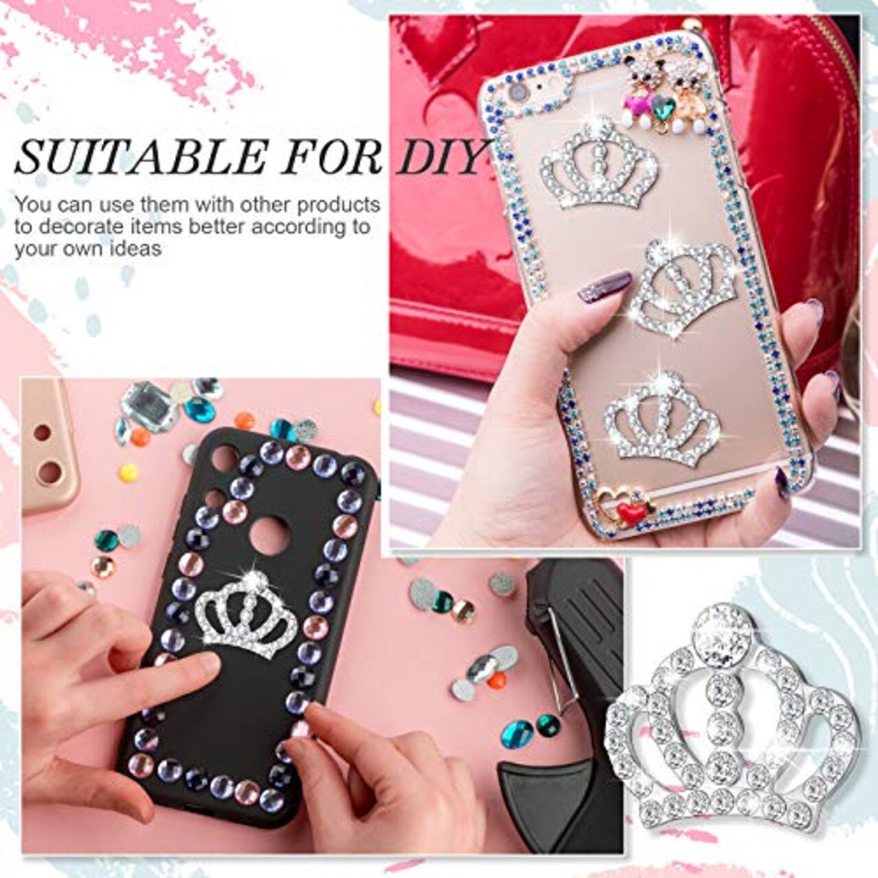 48 Pieces Crystal Rhinestone Crown Embellishments Rhinestone Embellishments Flatback Crystal Accessory for DIY Crafts Jewelry Making Phone Back Shell Wedding Decoration and Present Decoration